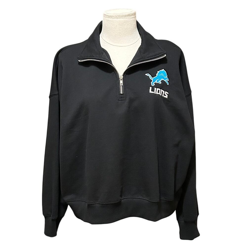 Detroit Lions NFL Cropped Quarter Zip Pullover Sweatshirt Black Women’s X-Large